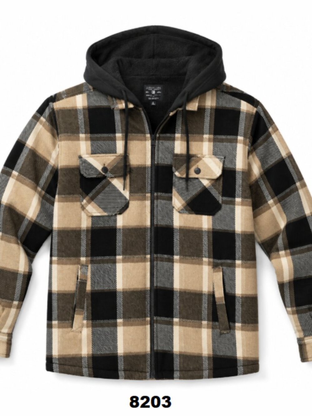 NWT Distortion Men's Brown Full-Zip Hooded Flannel Shirt Jacket with Fur Lining